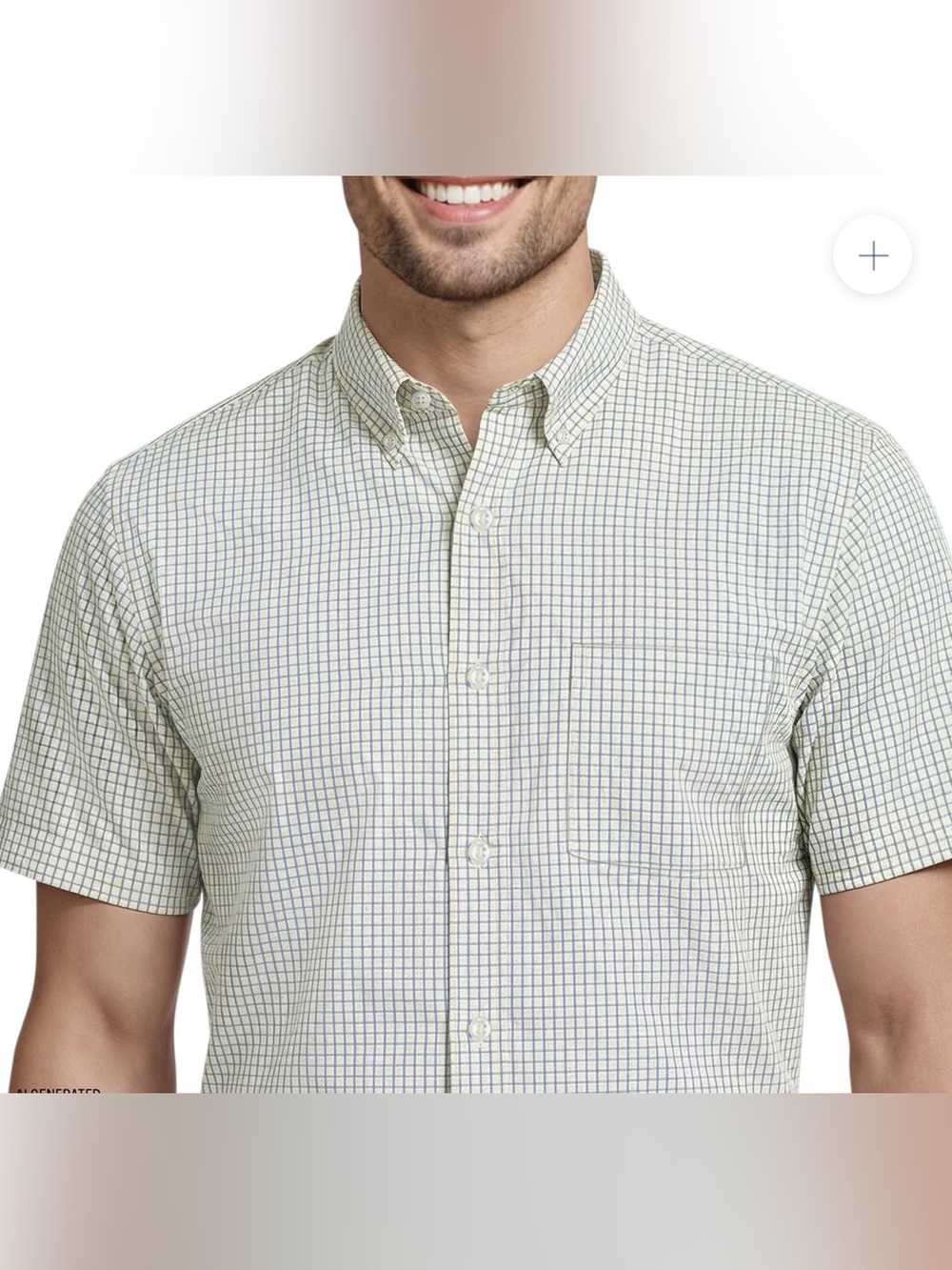 Izod Short Sleeve Button-Down Shirt in White and Blue Check - Picture 3 of 10